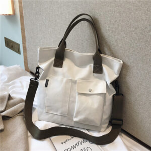 Single-Shoulder Recycled Versatile Simple Cloth Canvas Cross-Body Tote Bag Can Be Customized Logo With Pock