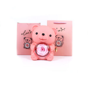 Luxury Pink Blue Single Eternal Preserved Jewelry Gift Hugging Bears Soap Rose Boxes for Ring Necklace