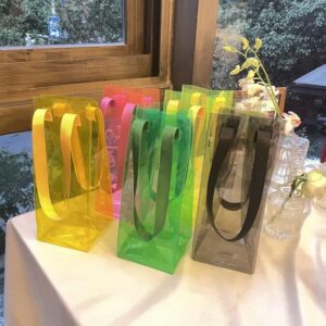 Custom Colorful Handle Bag Plastic Bottle Carrier Transparent Pvc Ice Bag Folding Clear Bag