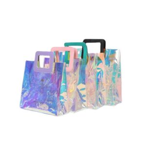 Wholesale Fashion clear Colored PVC Tote Shopping Bags Custom logo Matching Colorful Handle Gift Bag for Wedding