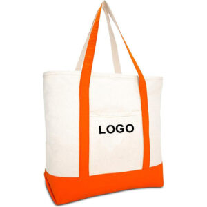 Heavy Duty Orange Canvas Grocery Bags Shopping Extra Large Cotton Logo Tote Bag With Custom Printed Logo Pocket and Zipper
