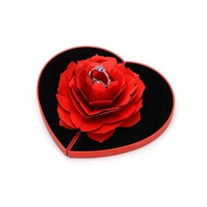 Valentines Day Gift 2026 Romantic Preservation Gorgeous Plastic Red Heart Shape Rose Flower Box for Ring