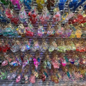 Kawaii Cartoon Acrylic Keyring Key Chain Ring Custom Oil Floating Little Bear Bubble Boba Quicksand Milk Tea Cup Liquid Keychain