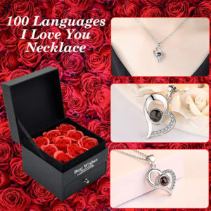 Valentines Day 9 Forever Artificial Roses Preserved Flowers with I Love You Necklace in Jewelry Box for Women