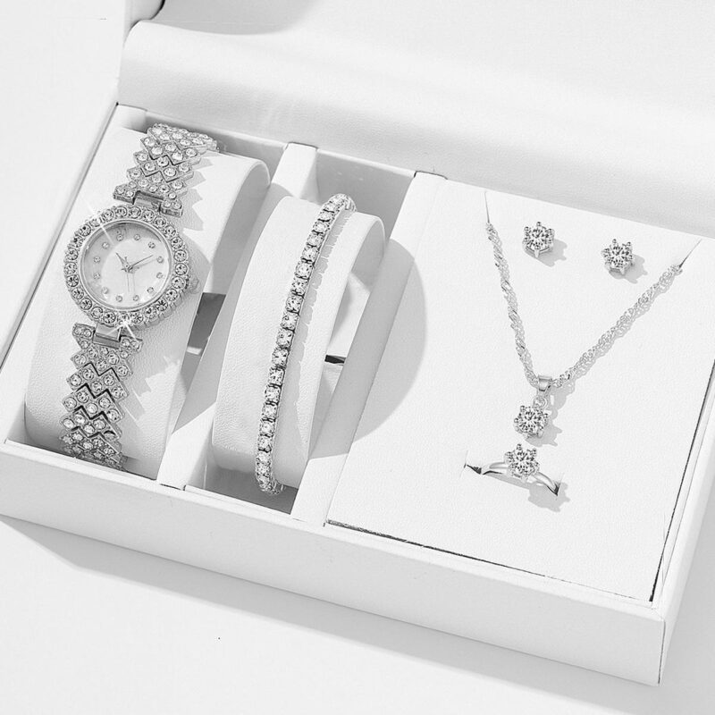 Crystal Bracelet Diamond Earring Necklace Jewelry Set Women Quartz Watches Set for Ladies - Image 2