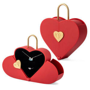 Double Side Open Heart Shape Lock Box Jewelry Packaging Gift Box with Handle