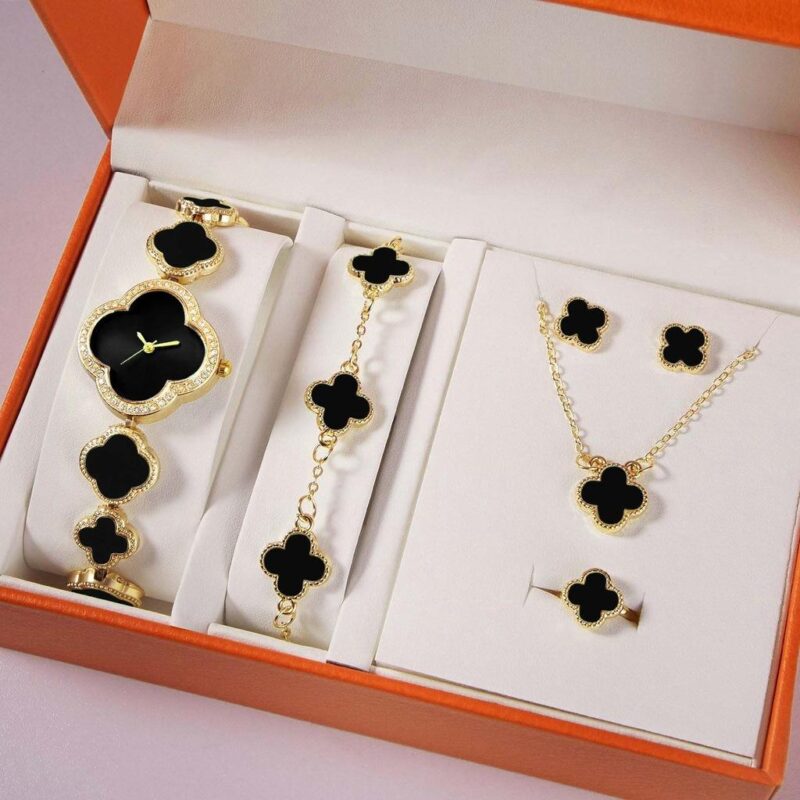 Luxury 5PCS Watch Gift Box Set Valentine's Day Women's Quartz Watches Fashionable Leaf Watch and Jewelry Set for Ladies - Image 4