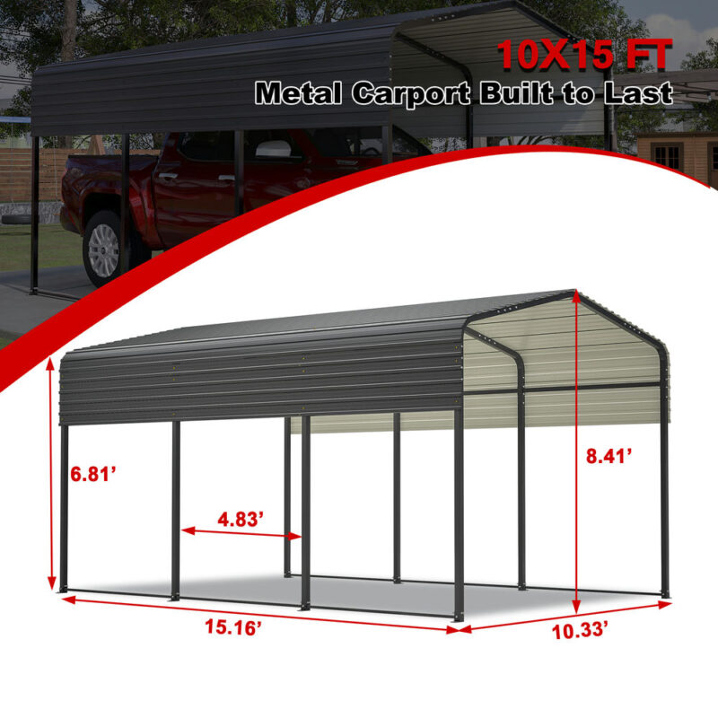 10×15 Metal Carport Garage Outdoor Galvanized Car Shelter for Car, Boats and Truck - Image 3