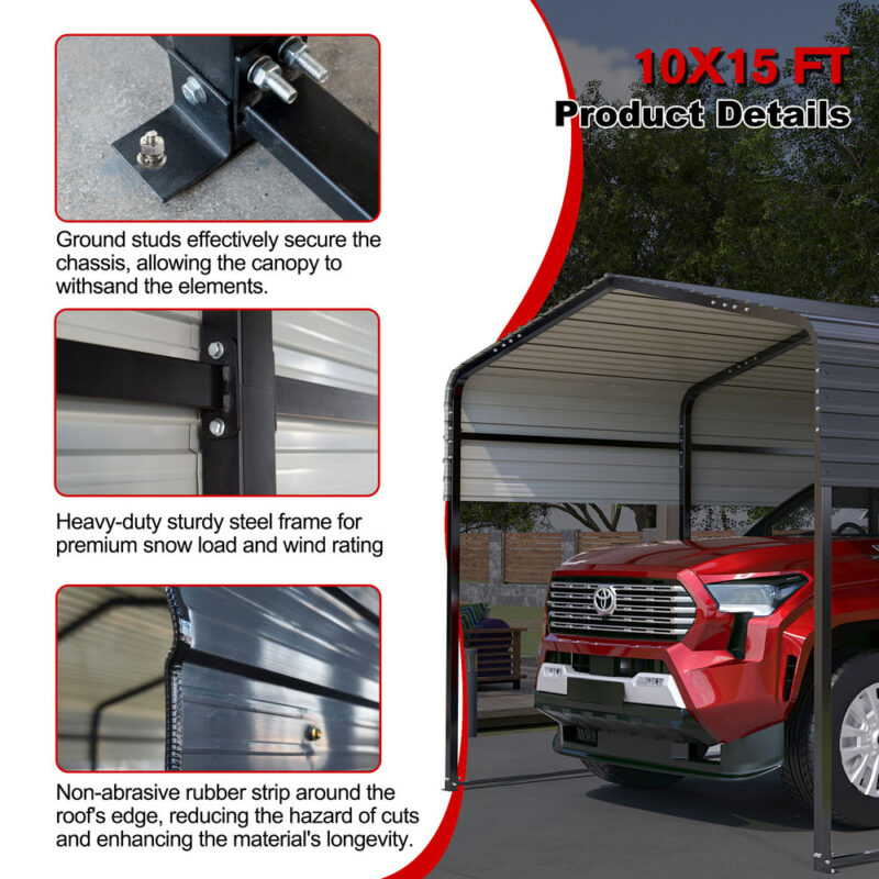 10×15 Metal Carport Garage Outdoor Galvanized Car Shelter for Car, Boats and Truck - Image 6